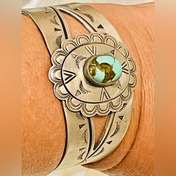 VTG Old Pawn Navajo Native American Sterling Turquoise Cuff Bracelet Sz 6.5 - Picture 1 of 13